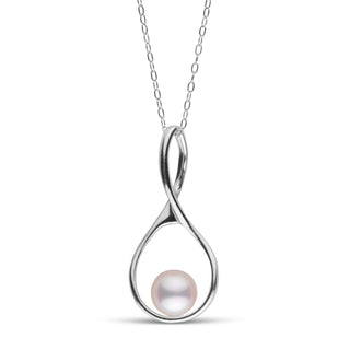 Wishbone Collection 7.0-7.5 mm Akoya Pearl Pendant featuring a lustrous white Akoya pearl set in a sleek, polished 14K white gold wishbone-shaped design on a delicate chain.