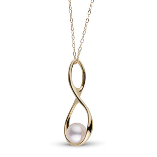 Elegant gold wishbone pendant featuring a lustrous round Akoya pearl, part of the Wishbone Collection 7.0-7.5 mm Akoya Pearl Pendant, perfect for pearl pendant lovers.
