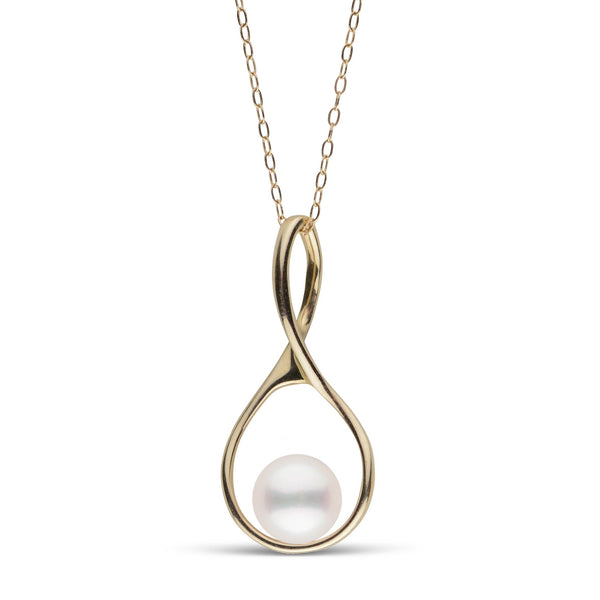 Wishbone Collection 7.5-8.0 mm Freshadama Pearl Pendant featuring a white pearl set in a sleek gold wishbone-shaped frame on a delicate gold chain.