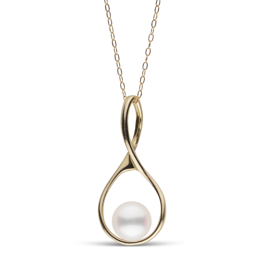 Wishbone Collection 7.5-8.0 mm Freshadama Pearl Pendant featuring a white pearl set in a sleek gold wishbone-shaped frame on a delicate gold chain.