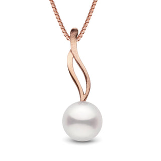 Wisp Collection 9.0-10.0 mm Freshadama Pearl Pendant with a lustrous white pearl hanging from an elegant curved rose gold setting on a delicate chain.